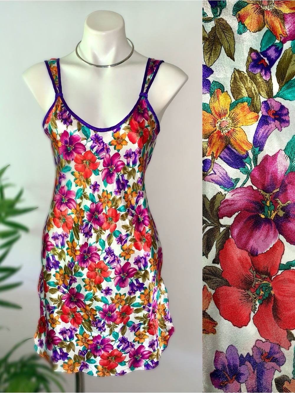 b l o o m :: Vintage Floral Satin Slip Dress Nightie Nightgown